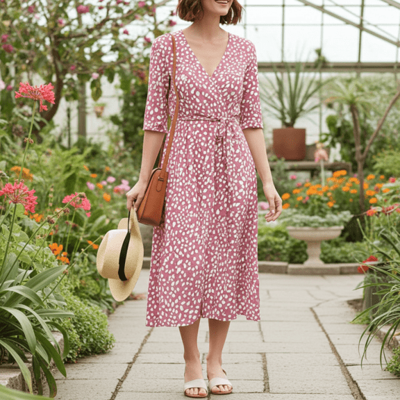Pink Side Pocket V-neck Short Sleeve Summer Dress - Image 1