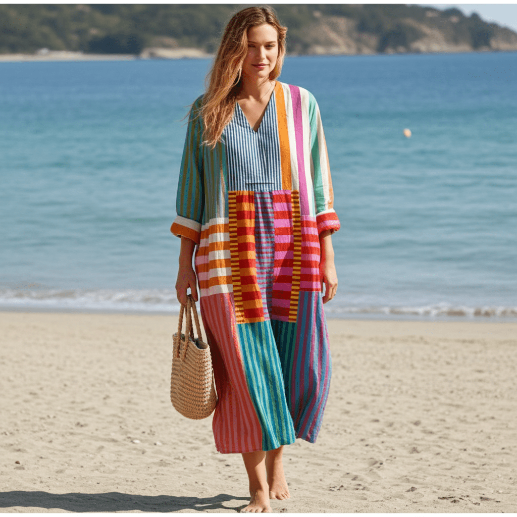 Vintage Geometric Pattern Art Print V-neck Long Sleeve Dress - Image 1