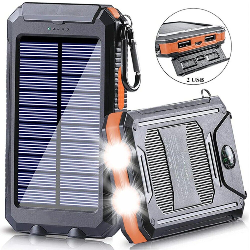 20,000mAH Solar-USB Dual Charger Waterproof Shockproof with LED Light - Image 1
